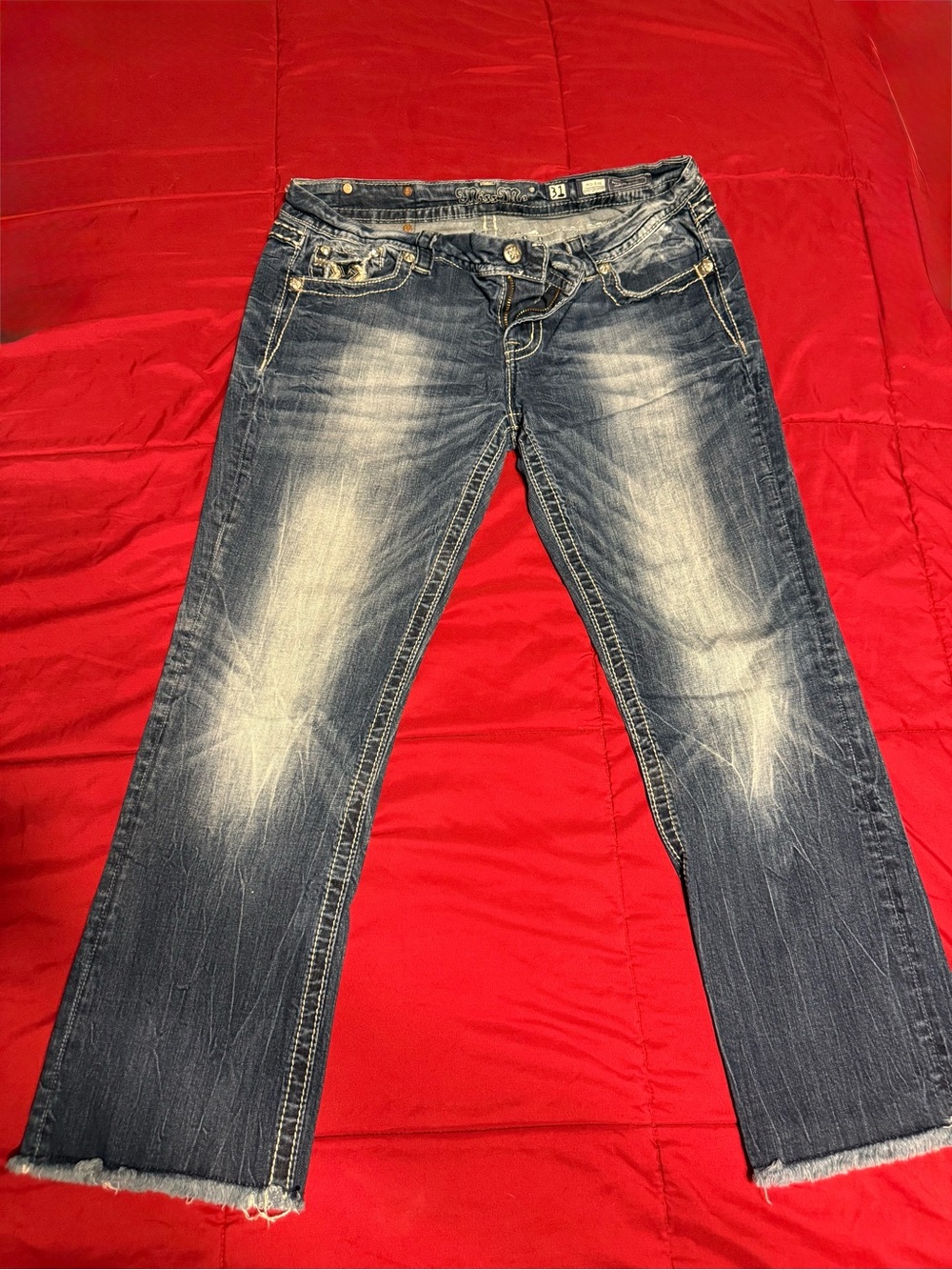 Miss Me Blue Washed Cropped Straight Jeans